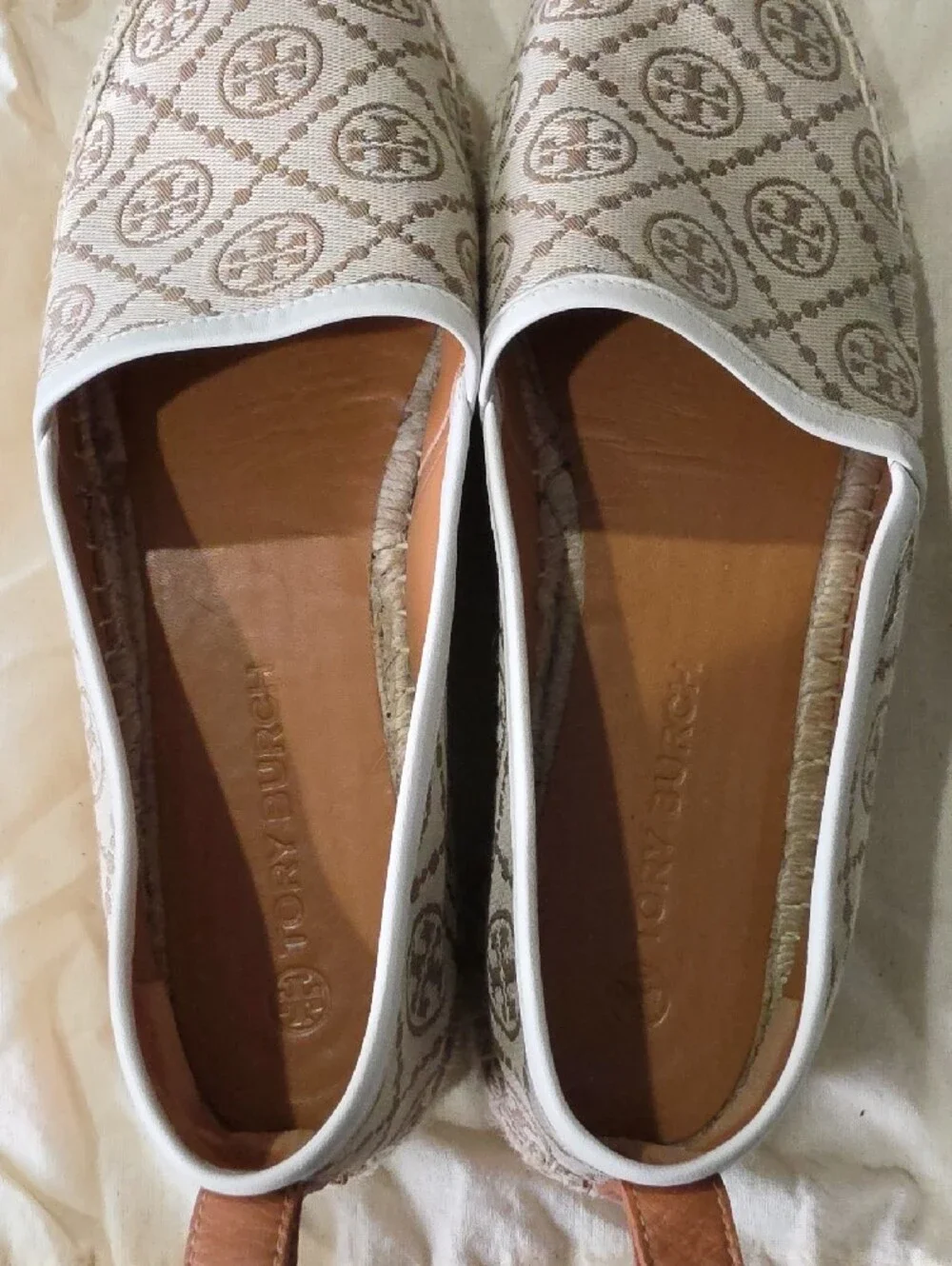 Tory Burch Neutral Logo Canvas Espadrille Flats